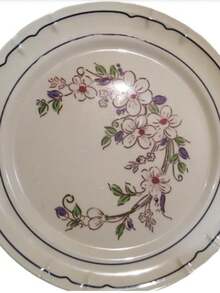Pack Of 6 Extended Round Plates, Floral Melamine - Beige - View 1