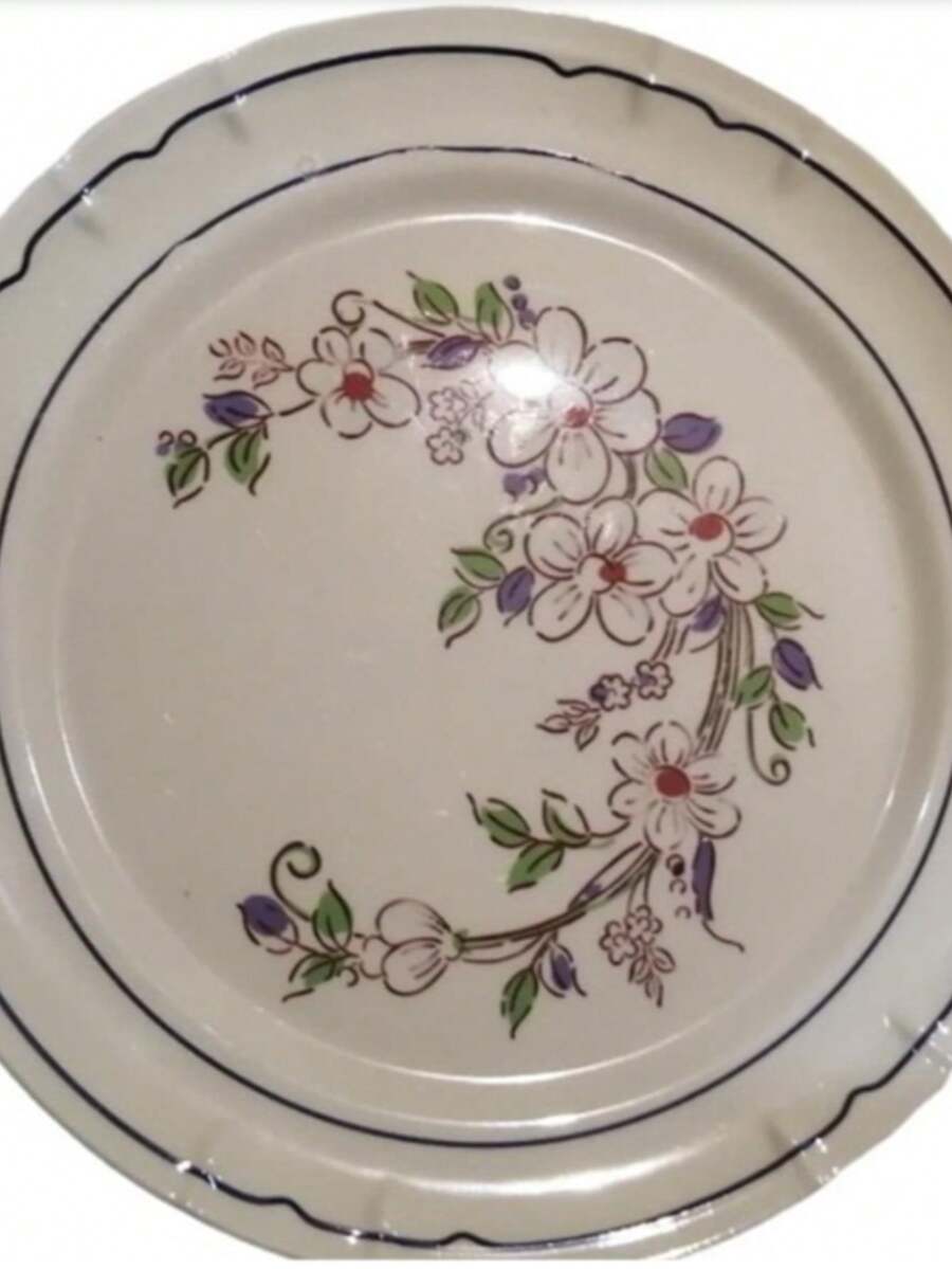 Pack Of 6 Extended Round Plates, Floral Melamine - Beige - View 1