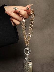 Pulseira Estilosa com Pingente de Cordão Compatível com Acessórios de , Bolsa, Mulheres e Meninas, com Glitter, Brilho, Strass e Contas - pulseira de cristal - Visão 6