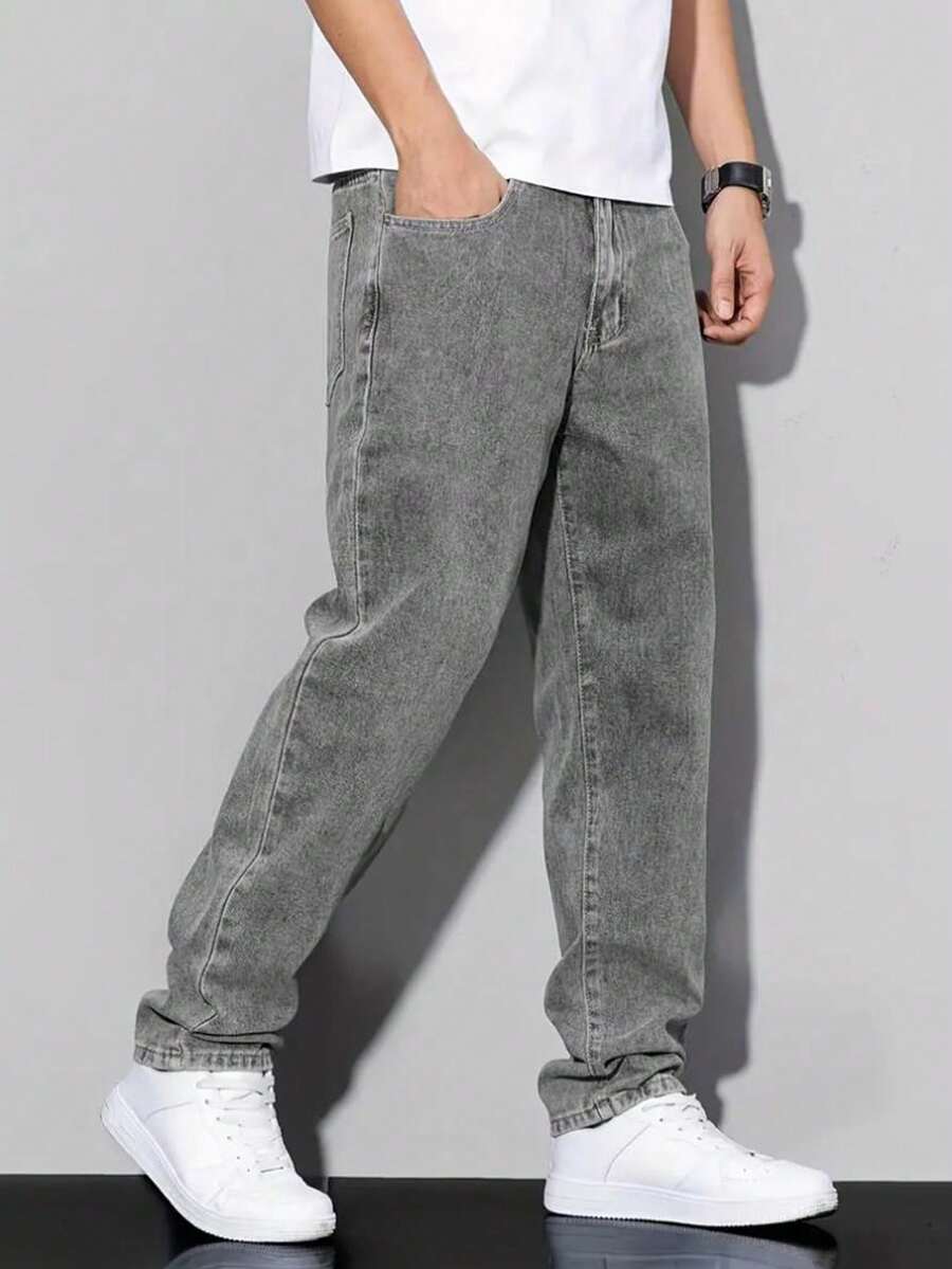 Teens Boys' Solid Patch Pocket Simple Casual Denim Jeans - Grey - View 1