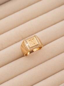 1pc Luxury Style 26 Letter Block Single-Sided Exquisite Cubic Zirconia Embellished Open Ring, Delicate Jewelry Accessory Suitable For Teenagers Daily Wear, 26 Initial Letter Ring Is An Ideal Gift For Friends - Gold - View 11