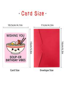 1PC Cute Soup Birthday Card With Envelope – Punny Ramen Bowl Greeting Card For Foodie, Friends & Family – Funny Happy Birthday Party Invite & Kitchen Lover Gift - Multicolor - View 3