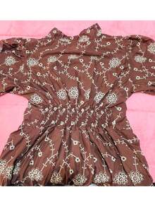 Women's Fashion Midi Dress In 3D Laise Fabric With Elastex On The Back And Button On The Front And Lining - Rust Brown - View 2