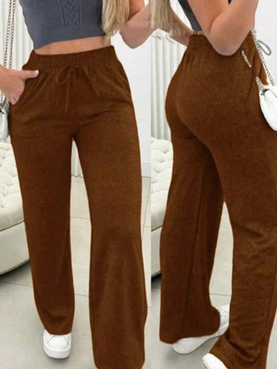 Women's Lanzinha Pants With Pockets Winter Fashion - Rust Brown - View 1