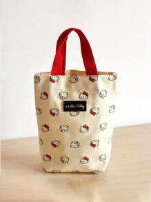Sanrio Sanrio 1pc Working Adult Tote Bag, Canvas Bucket Bag, Cute Bucket Lunch Bag, Mothers Out Tote Kitty Cat Bucket Bag, Handbag, Canvas Bucket Bag, Cute Bucket-Shaped Handbag, Lunch Bag, Mother's Bag For Going Out.Travel Essentials Travel Accessories Vacation Summer Holiday Back To School