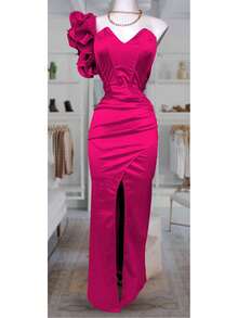 Long Dress With Sweetheart Neckline - 玫紅色 - 查看 2