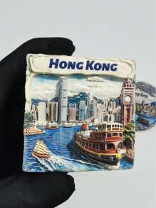 1 PIEZA Imán de nevera de resina con diseño de barco de crucero de arquitectura de Hong Kong, imán decorativo 3D estéreo plano personalizado y lindo como recuerdo de viaje, decoración para el hogar, cocina, habitación, oficina