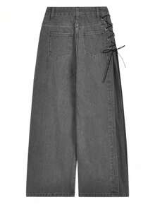 女款高腰直筒宽松阔腿牛仔裤，显瘦又修长 - 灰色 - 查看 6