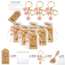 20/Bộ Móc khóa hoa, quà tặng tiệc, móc khóa hoa có thẻ Kraft, túi Organza cho khách, quà lưu niệm, tiệc mừng em bé chào đời - Hồng - Xem 7