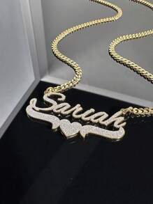 1 Set de joyería personalizada con texto de moda, collar con placa con nombre, juego de aretes exageradamente grandes, estilo enamorado del Día de San Valentín, collar enchapado en oro de 18k de acero inoxidable, empaquetado en una elegante caja de regalo de alta gama, como regalo para seres queridos en el Día de la Madre y el Día de San Valentín