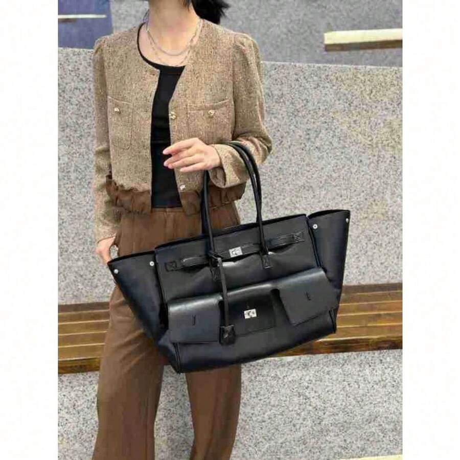 Niche Retro Handbag Daily Commuter Tote Bag Large Capacity Shoulder Computer Bag - Black - View 1