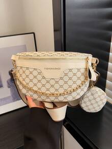 时尚刺绣链条腰包斜挎包，容量大 - 白色 - 查看 2