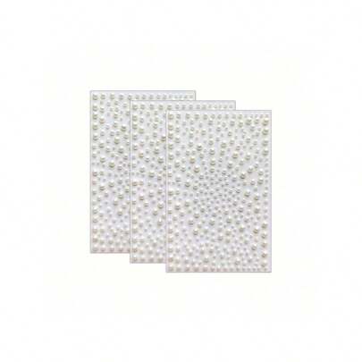 Conjunto com 3 peças, total de 975 peças de adesivos de pérola branca e strass com diamantes, 3 mm, 4 mm, 5 mm e 6 mm, adesivo de pérola e diamante em plástico ABS, enfeite 3D para maquiagem, cabelo, rosto, unhas, acessórios, presentes, material escolar, volta às aulas