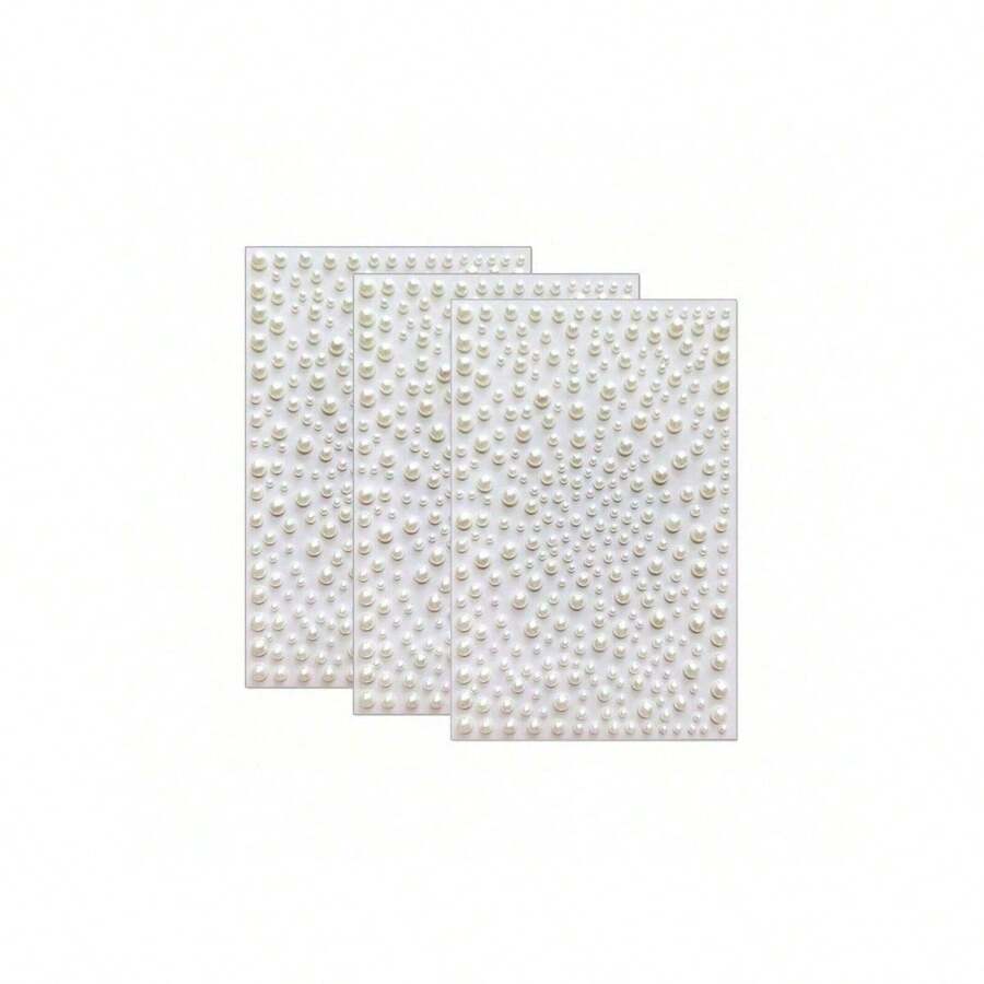 Conjunto com 3 peças, total de 975 peças de adesivos de pérola branca e strass com diamantes, 3 mm, 4 mm, 5 mm e 6 mm, adesivo de pérola e diamante em plástico ABS, enfeite 3D para maquiagem, cabelo, rosto, unhas, acessórios, presentes, material escolar, volta às aulas