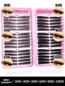 MEM 540/580pcs Eyelash Clusters, 30D+40D+50D+60D+80D+100D, DIY Eyelash Extension Faux Mink Lashes - Premium D-Curl Fluffy Natural Lash Clusters, Suitable For DIY Eyelash Extension - Reusable, Lightweight And Easy To Apply - D - 查看 9