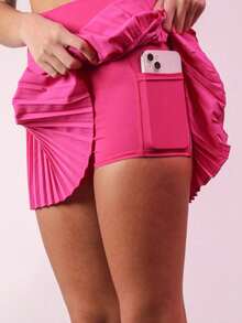Womens Casual Tennis Sporty Chic Pleated High Waist Mini Skirt Active Athletic Dance Skater Style Hot Pink Summer Flared A Line Short Length Swing Performance Dance Practice Beach Party - Pink - View 3