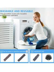 超细纤维可伸缩鸡毛掸，带可水洗可重复使用可弯曲掸子，用于清洁吊扇、高天花板、电视、百叶窗、汽车、家用电器、清洁工具、扫帚、带延长杆的蜘蛛网掸子、蜘蛛网刷和天花板清洁套装，100 英寸超细纤维鸡毛掸清洁剂，带可水洗头，适用于吊扇、家具、家居、万圣节和圣诞节