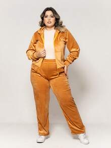 Women's Set In Plush Velvet Blouse With Pockets HF-CON-001 - 芥末黃 - 查看 3