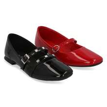 Zapato Dúo De Balerina Para Mujer Color Negro Y Rojo De Piso Con Hebilla Y Plantilla Sintética - Multicolor - Ver 1