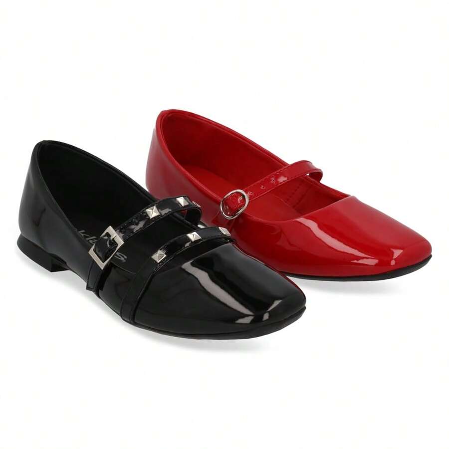 Zapato Dúo De Balerina Para Mujer Color Negro Y Rojo De Piso Con Hebilla Y Plantilla Sintética - Multicolor - Ver 1