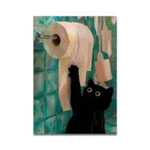 1 pièce Impression sur canevas de chat de salle de bain optionnel avec cadre lisant sur les toilettes. Affiche d'art mural drôle de décoration animale. Décoration de maison, cadeau. Avec ou sans cadre réutilisable.
