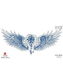 1pc Fashionable Cool Temporary Tattoo Sticker, Semi-Permanent Plant-Based Tattoo, Blue Fake Tattoo One-Time Use, Couple Tattoo, Floral, Chain, Wing Designs, Waterproof Non-Reflective Easy To Use, Highly Realistic, Suitable For Women Or Men On Chest, Waist, Abdomen, Leg, Arm, Lasts 7-14 Days, Music Festival Party Supplies