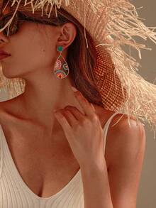 1 Par De Aretes De Estilo Bohemio Con Patrón De Flores De Abalorios - Multicolor - Ver 1