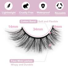 False Eyelashes 14mm Faux 3D Mink Lashes Natural Look Eye Wispy Lashes Pack By Kiromiro, 14 Pairs - 貓眼 A01 - 查看 7