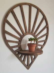Floating Sun Teardrop Shaped Wood Wall Shelf - Accent Shelf Plant Shelf Wall Decor Crystal Display Shelf,Home,Bedroom,Living Room Decor