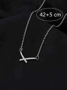 1pc Fashionable Geometric Line Design Pendant Necklace, Suitable For Women's Daily Wear - Silver - View 4