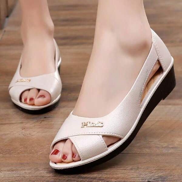 Women's Elegant Sandals - Mid-Heel Comfortable, Chunky Heel Casual Summer Shoes Suitable For Leisure Activities, High Heel Sandals, Slip-On Style, Rubber Sole, Slip-On Sandals | Minimalist Design | Open-Toe Sandals