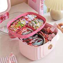 1pc Customized Handheld Storage Box, Large Capacity With Lid, Compartmentalized Accessory Box, Transparent Dual-Layer Cute Storage Box, Jewelry Storage Box, Makeup Storage Box