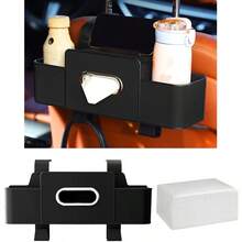 Organizador para asiento trasero del automóvil con portavasos, caja de pañuelos y ganchos de almacenamiento. Organizador multifuncional para el automóvil que sirve para sostener teléfonos, bocadillos, bebidas y bolsos. Compatible con la mayoría de los vehículos, en color negro. - Negro - Ver 1
