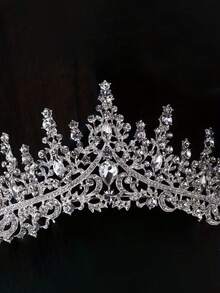 4 件婚礼和派对首饰套装 - 新娘皇冠、项链、耳环，经典巴洛克风格，适合伴娘、派对、舞会场合 - 銀色 - 查看 7