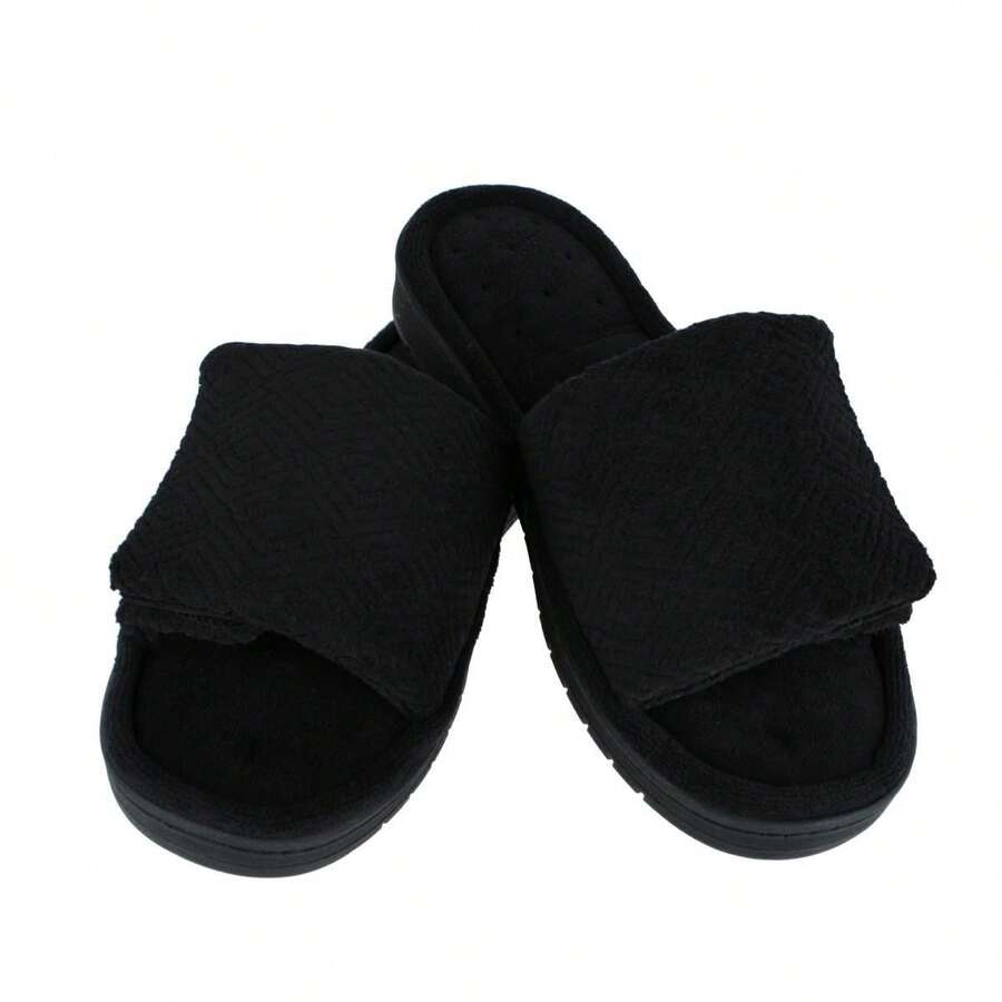 Isotoner Women's Sculpted Terry Adjustable Open Toe Slide Slippers - màu đen - Xem 1