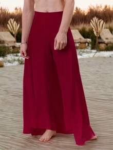 Pantalon Playero Largo con Corte Holgado Asimetrico para Hombre - Rojo violeta - Ver 3