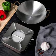 1pc Double-Ear Stainless Steel Thickened Pot, Frying Pan, Small Hot Pot, Alcohol Stove Hot Pot Plate, Round Bottom Pot, Suitable For Home Kitchen Restaurant,Ware, Cooking Tools. - Many - View 3