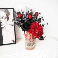 1 Set Of Red Artificial Flower Bouquets, Bohemian Style, Suitable For Home Decoration, Wedding Or Valentine's Day Gifts, Seasonal Decoration | Decorative Flower Bouquets | Plastic,Halloween Decor Halloween Decor Fall Decor Room Decor,Fake Plants