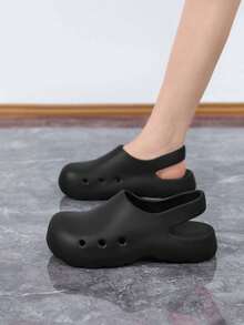Women's Summer Breathable Anti-Slip Hole Shoes, Hospital Medical Work Clogs - Black - View 1