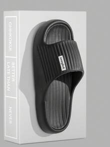男女通用简约 EVA 舒适轻便拖鞋 - 简约竖条纹字母装饰韩式风格，适合居家、海滩、淋浴、室内/室外穿着，厚底舒适轻便柔软休闲通勤高端设计，男女通用系列