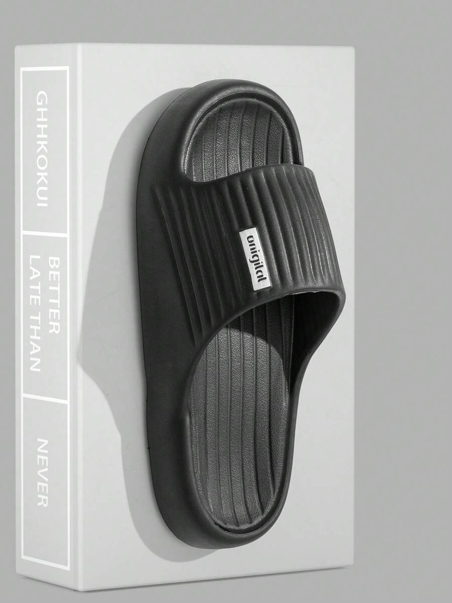 男女通用简约 EVA 舒适轻便拖鞋 - 简约竖条纹字母装饰韩式风格，适合居家、海滩、淋浴、室内/室外穿着，厚底舒适轻便柔软休闲通勤高端设计，男女通用系列