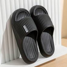男女通用简约 EVA 舒适轻便拖鞋 - 简约竖条纹字母装饰韩式风格，适合居家、海滩、淋浴、室内/室外穿着，厚底舒适轻便柔软休闲通勤高端设计，男女通用系列