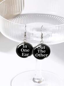 1pair Fun And Amusing Left Ear In And Right Ear Out English Text Design Women's Hook Earrings, Stainless Steel Earrings - Multicolor - View 13