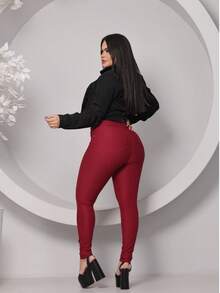 Women's Leggings With Pocket High Waist Riding Stitch Roma Skinny - Redwood - View 7