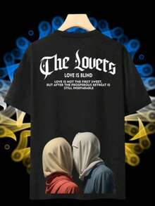 playera negra de beso de amantes   Casual-Básico  Deportes y actividades al aire libre - Función urbana  Deportes al aire libre-Montaña al aire libre    Retro  Letras    Verano    Oversized    Hombros Exagerados    Día de la Madre