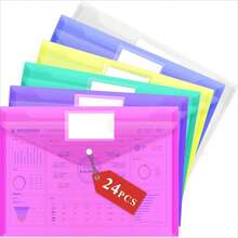Folder Tamaño Carta, 24 Carpetas Tamaño Carta A4 Colores, Folders para Documentos Plastico Transparentes, Sobres Plastificados con Cierre a Presión y Bolsillo para Etiquetas para Escuela, Oficina - Multicolor - Ver 1