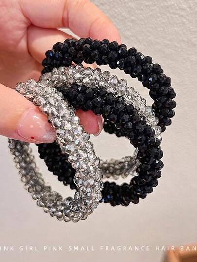 2pcs/1pc Minimalist Rhinestone Hair Ties, Elastic Hair Ties For Women, Hair Accessories Ponytail Holders Hair Elastics Hair Rubber Bands Scrunchies Hair Rope, Hair Bobbles Hairbands Head Accessories Elastic Band
