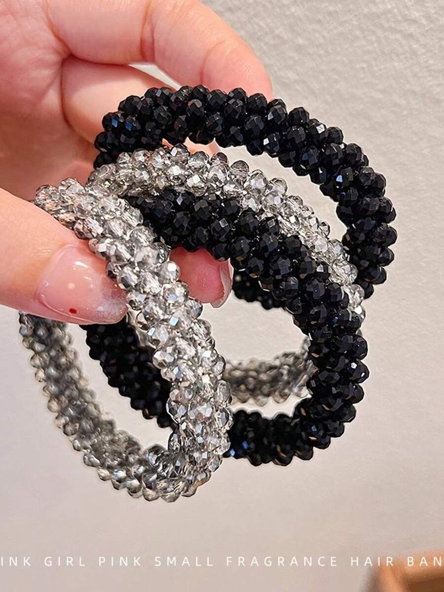 2pcs/1pc Minimalist Rhinestone Hair Ties, Elastic Hair Ties For Women, Hair Accessories Ponytail Holders Hair Elastics Hair Rubber Bands Scrunchies Hair Rope, Hair Bobbles Hairbands Head Accessories - Multicolor - View 1
