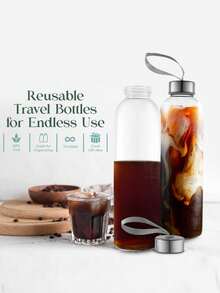 1pc Transparent Glass Water Bottle With Rope Handle And Stainless Steel Leak-Proof Lid, Reusable Glass Juicer Bottle For Juicing, Fridge, 100% Leakproof, - Multicolor - View 5