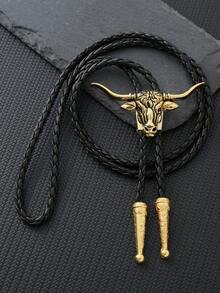 1pc Country Gathering Bolo Tie, Denim Cowboy Bull Head Bolo Tie, Western Style Bull Head Bow Tie, Casual Attire Accessory, Groomsmen Neckwear, Excellent Gift ChoiceMen Necktie - Various Country Western Bolo Ties - View 4